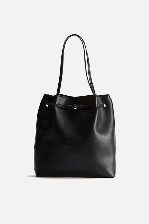 Belt-detail coated shopper - black