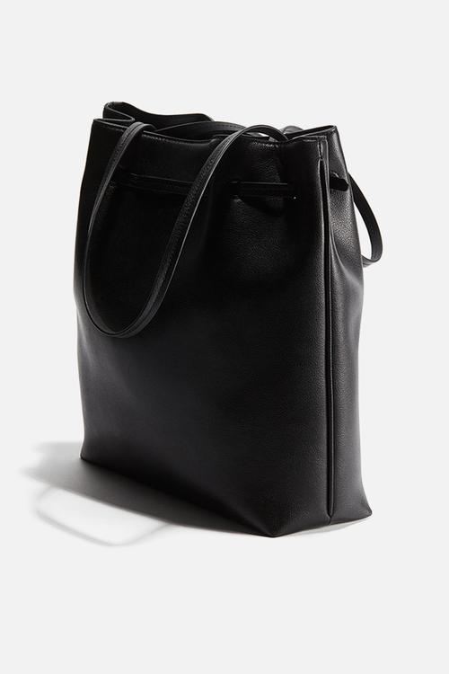 Belt-detail coated shopper - black