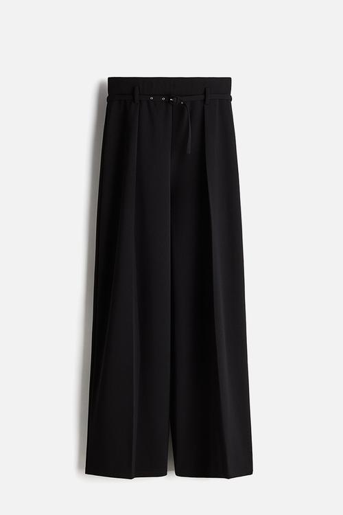Wide belted trousers - black