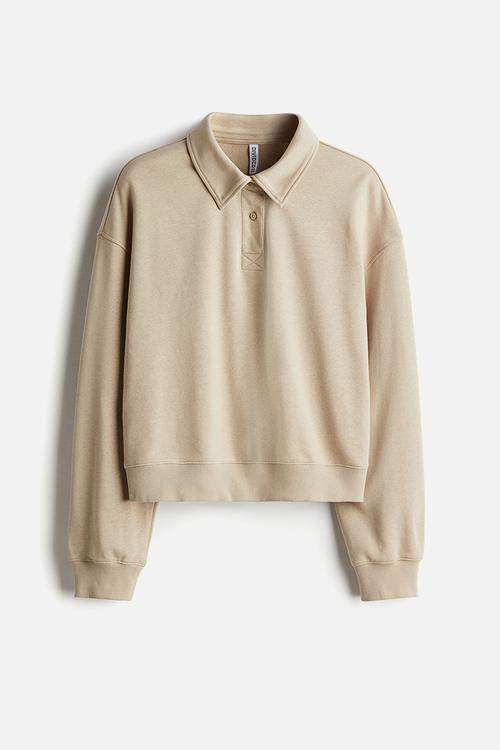 Long-sleeved polo shirt - beige