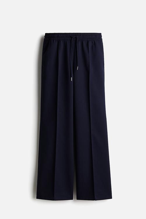 Crease-leg drawstring trousers - navy blue