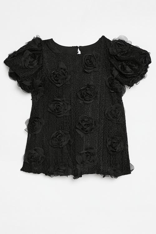 Rose applique dress - black