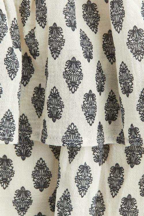Tiered cotton skort - cream/patterned