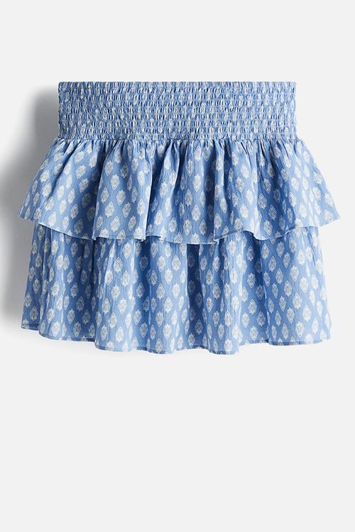 Tiered cotton skort - light blue/patterned