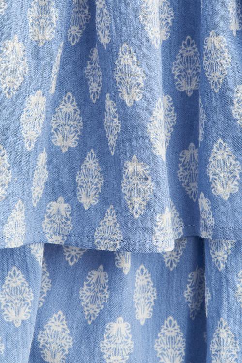 Tiered cotton skort - light blue/patterned