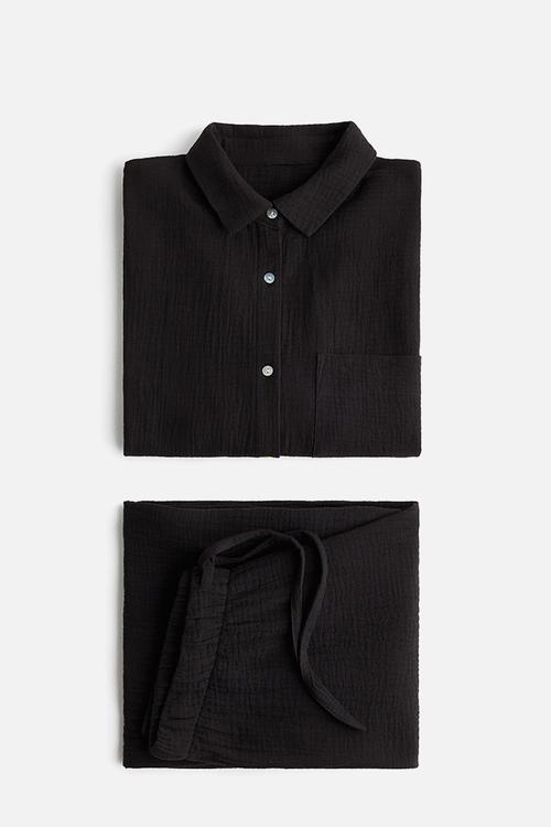 Cotton muslin pyjamas - black