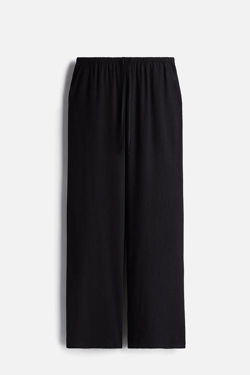 Straight drawstring trousers - black