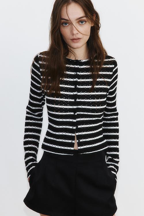 Pointelle jersey cardigan - black,multi