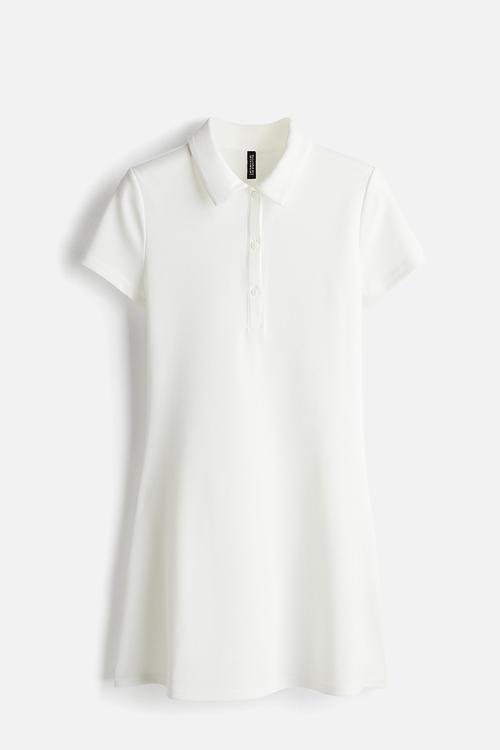 Flared-skirt polo dress - cream