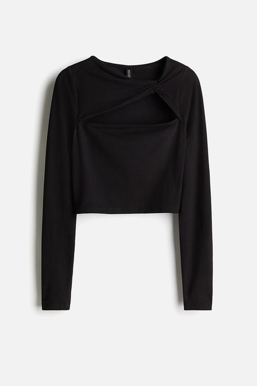Cropped twist-detail top - black