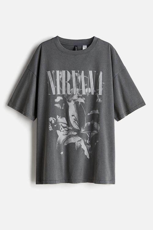 Oversized printed T-shirt - dark grey nirvana