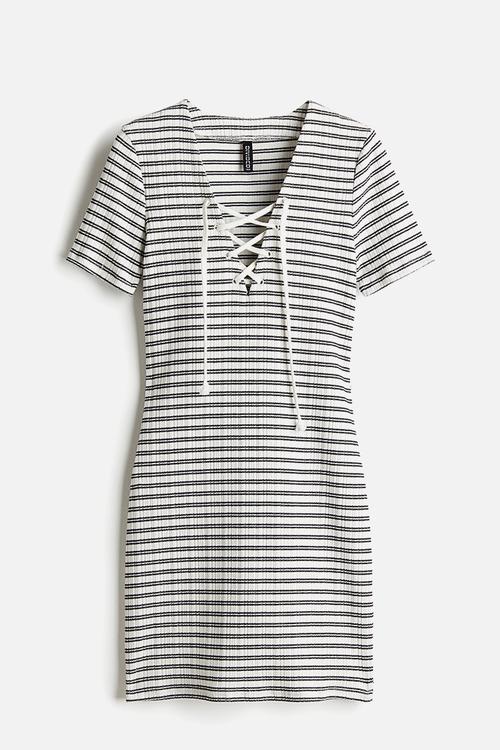 Lacing-detail bodycon dress - cream striped