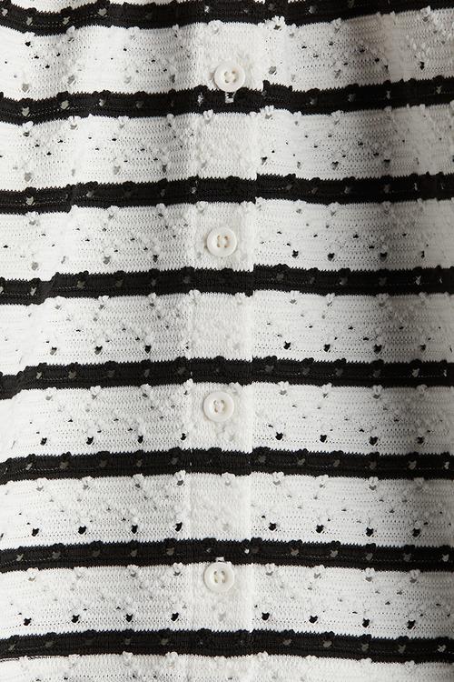 Pointelle jersey cardigan - cream striped