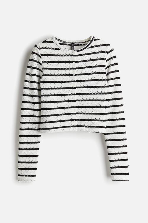 Pointelle jersey cardigan - cream striped