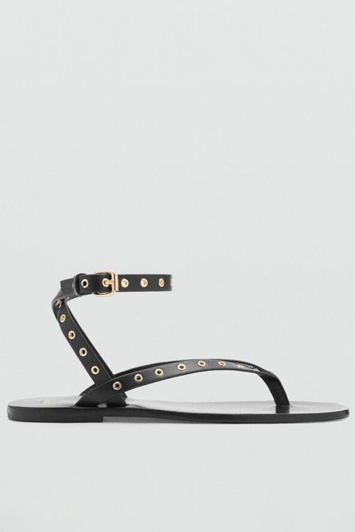 Eye leather ankle strap - black