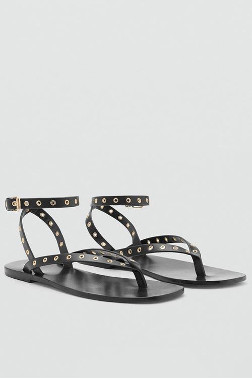 Eye leather ankle strap - black