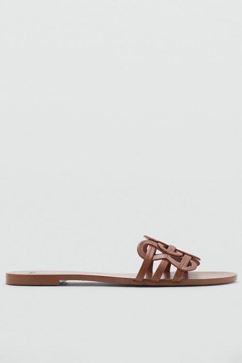 Nora leather slide - medium brown