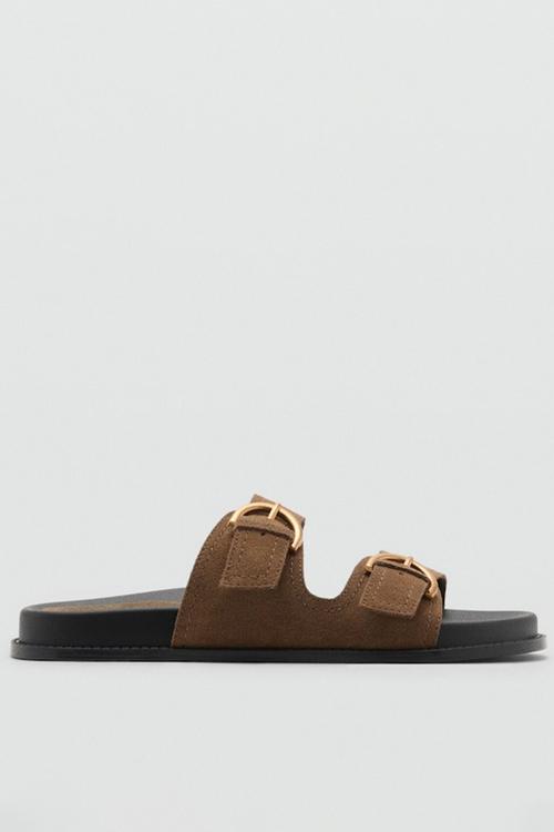 Petra1 leather slide - beige/khaki