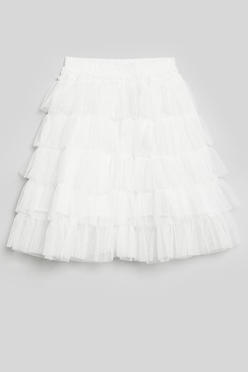 Tiered tulle mesh skirt - white