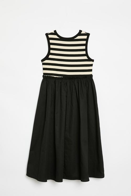 Combo dress with gathered waist skirt - black/ivory
