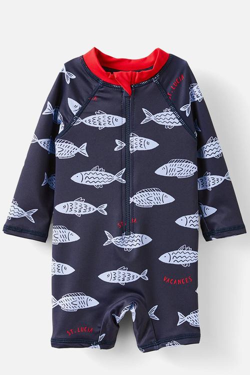 Cameron long sleeve swimsuit - navy ink/vacances fish