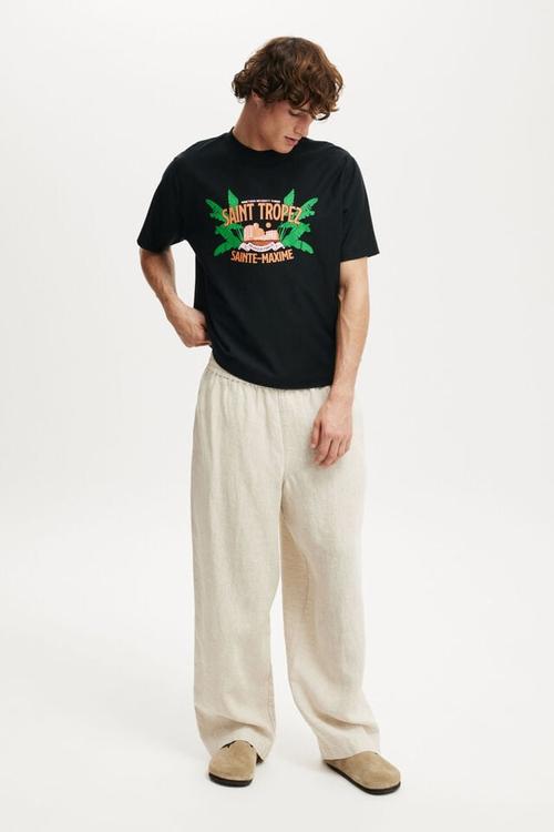 Cropped fit graphic t-shirt - black/saint tropez