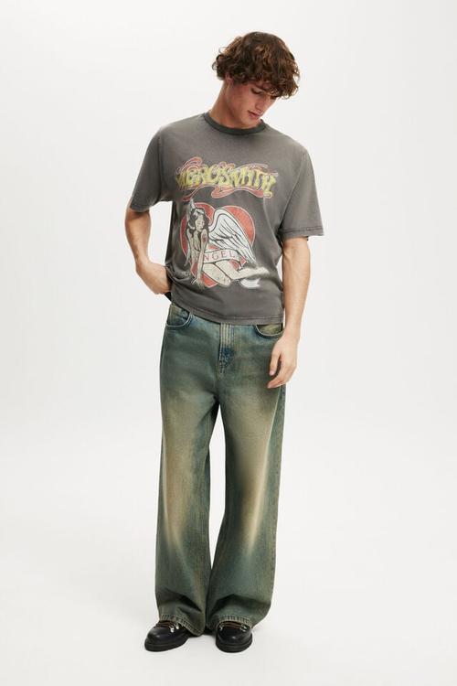 CCropped fit music t-shirt - lcn bra faded slate / aerosmith 