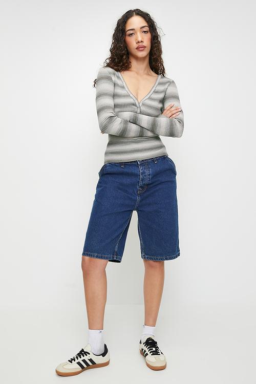 Rib knit henley long sleeve - grey spacedye