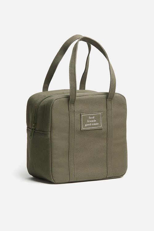Cotton canvas lunch cool bag - khaki green