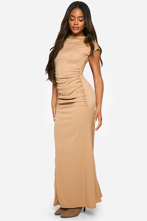 Textured ruched maxi dress - stone