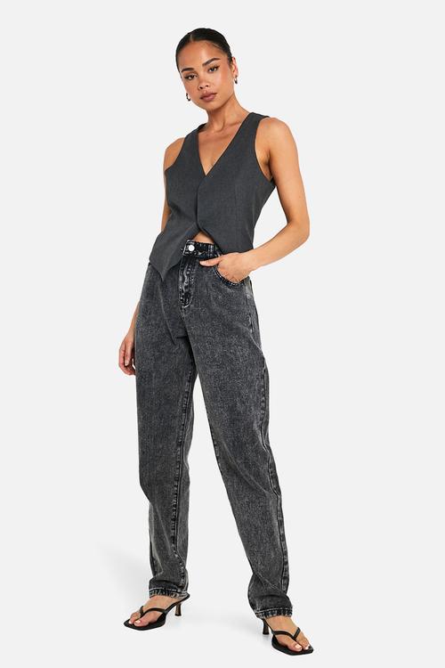 Boohoo Basics High Waisted Straight Leg Jeans - Washed Black
