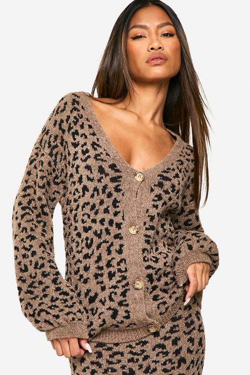 Leopard Boucle Knitted Cardigan - leopard
