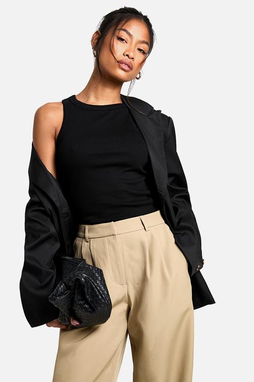 Boohoo basics rib racer crop top - black