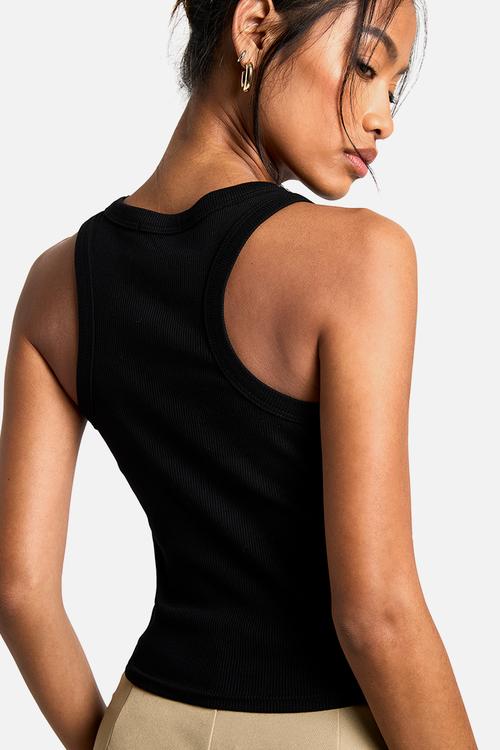 Boohoo basics rib racer crop top - black