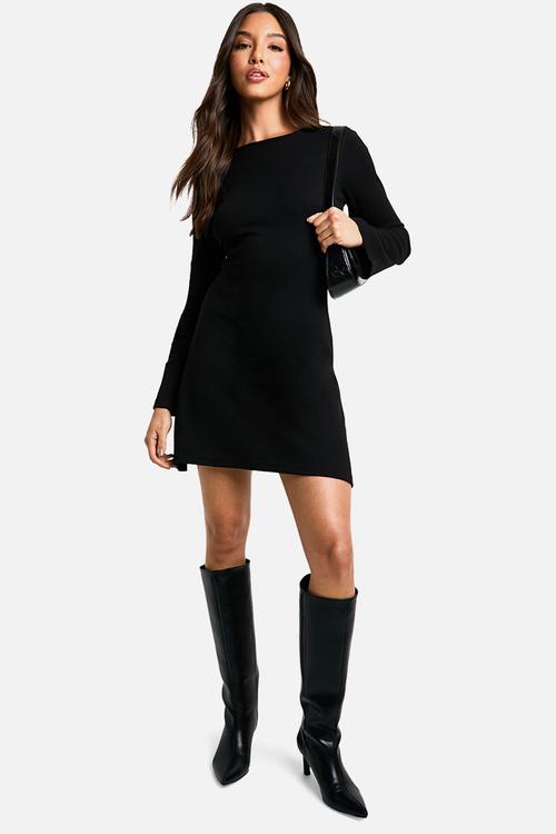 Rib Tie Back Shift Dress - Black