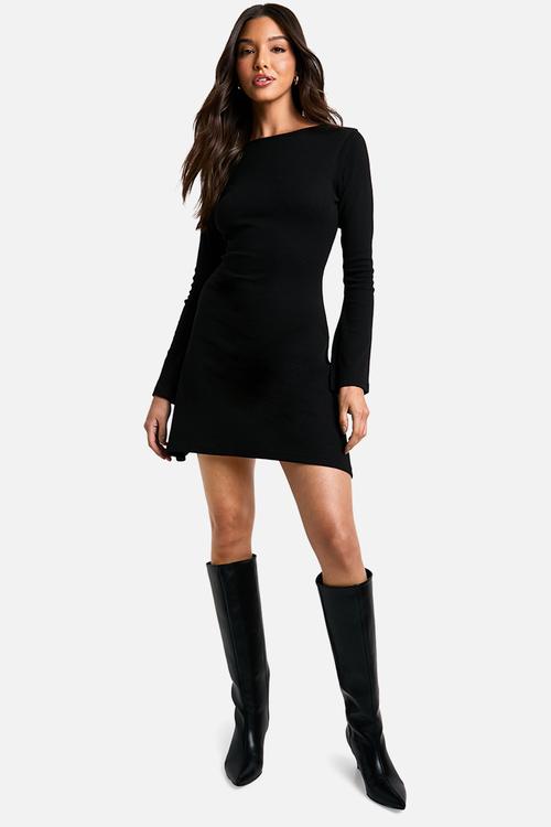 Rib Tie Back Shift Dress - Black