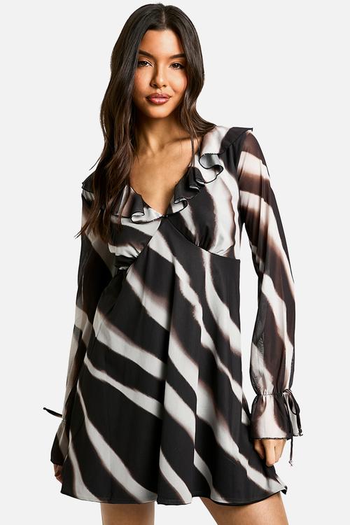 Abstract mesh ruffle mini dress - black