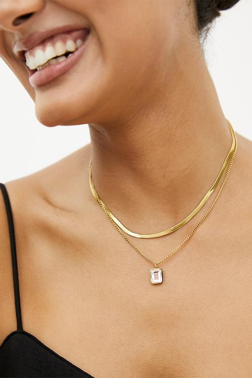 Duet Snake and Pendant Necklace - gold & silver