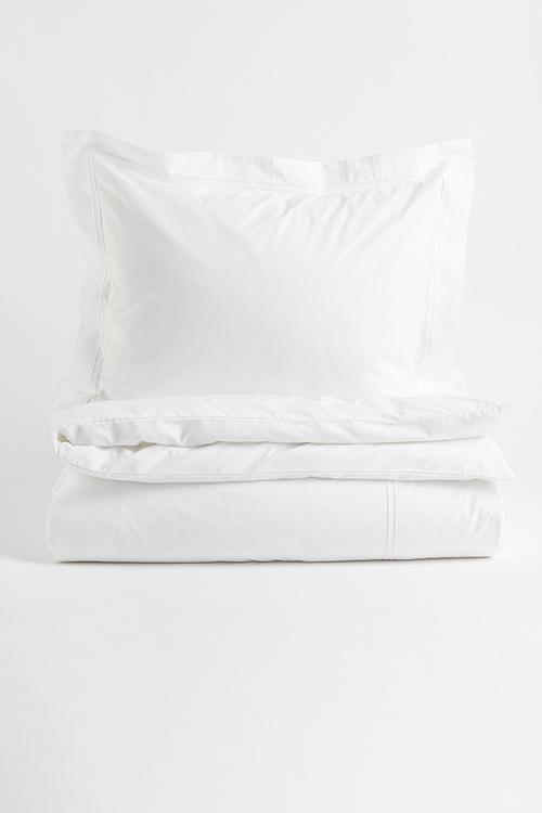 Cotton percale single duvet cover set - white