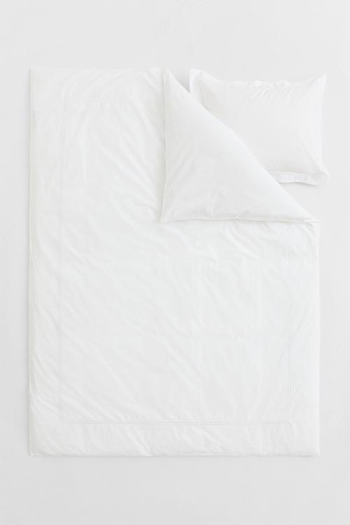 Cotton percale single duvet cover set - white