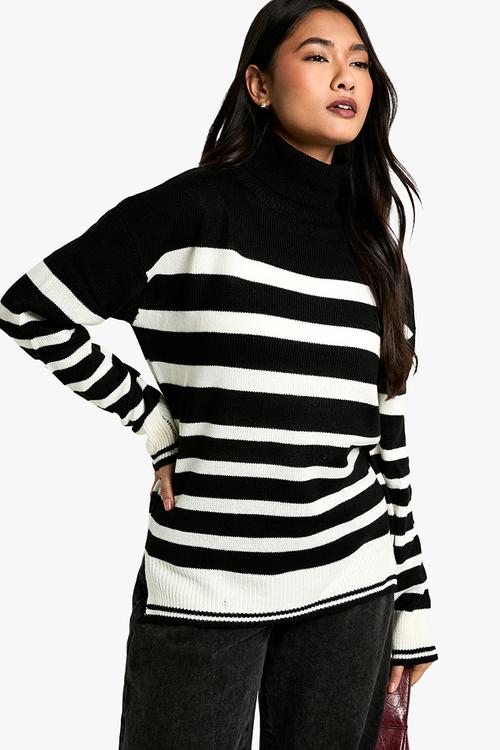 Stripe Roll Neck Jumper - black