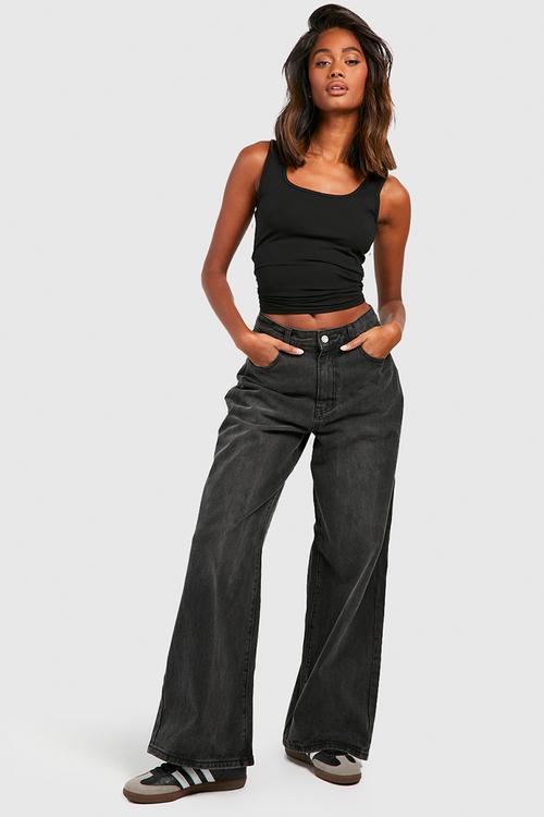 Premium super soft wide strap square neck vest - black