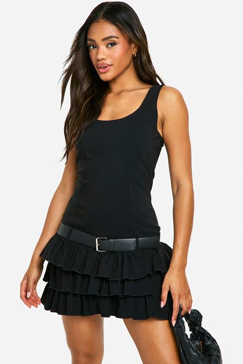 Bengaline ruffle mini dress - black