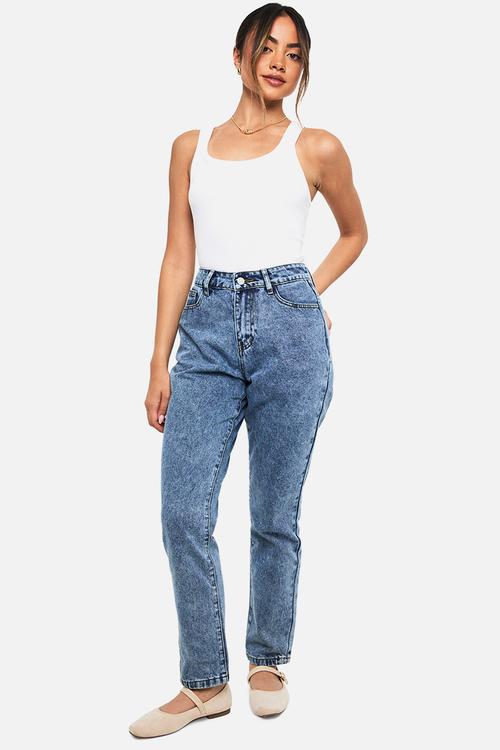 Boohoo basics high waisted slim fit mom jeans - blue