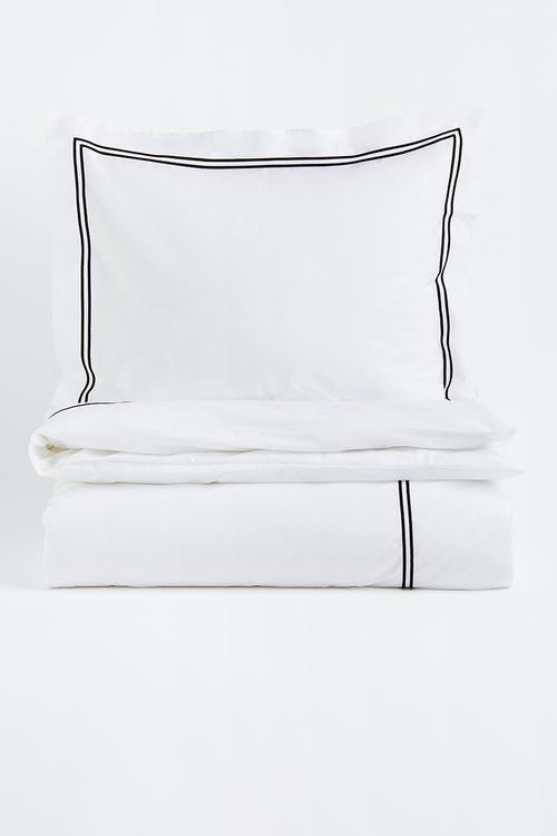 Cotton percale single duvet cover set - white & black 