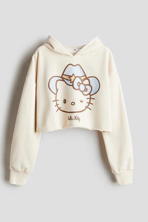 Cropped hoodie - cream hello kitty