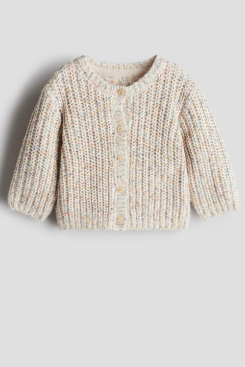 Patent-knit cardigan - beige multi-coloured