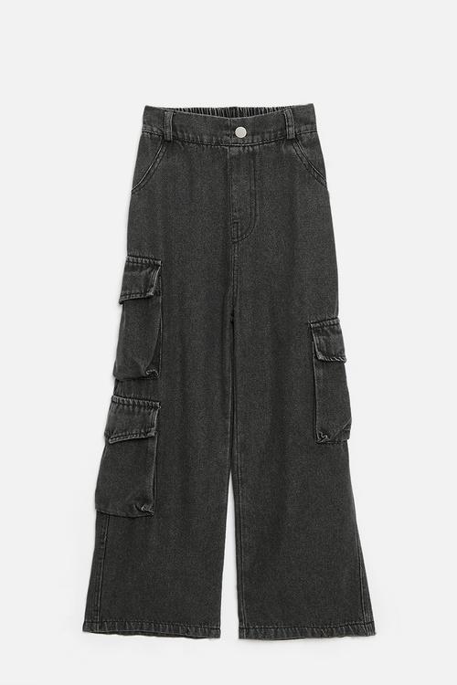 Denim cargo jean - black