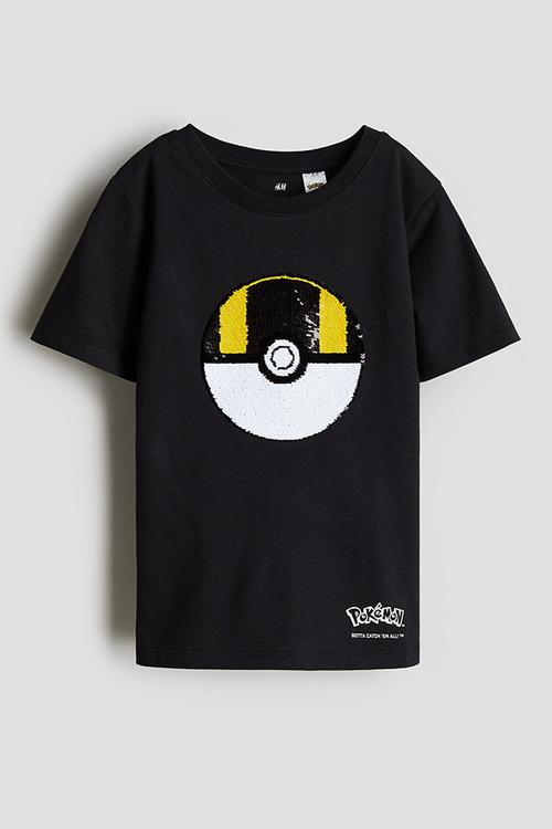 Reversible sequin t-shirt - black pokémon