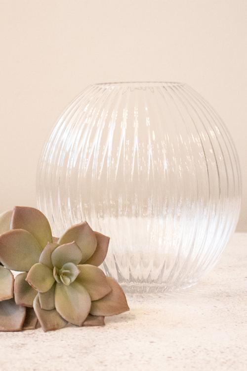Ovoid Ribbed glass vase - Clear